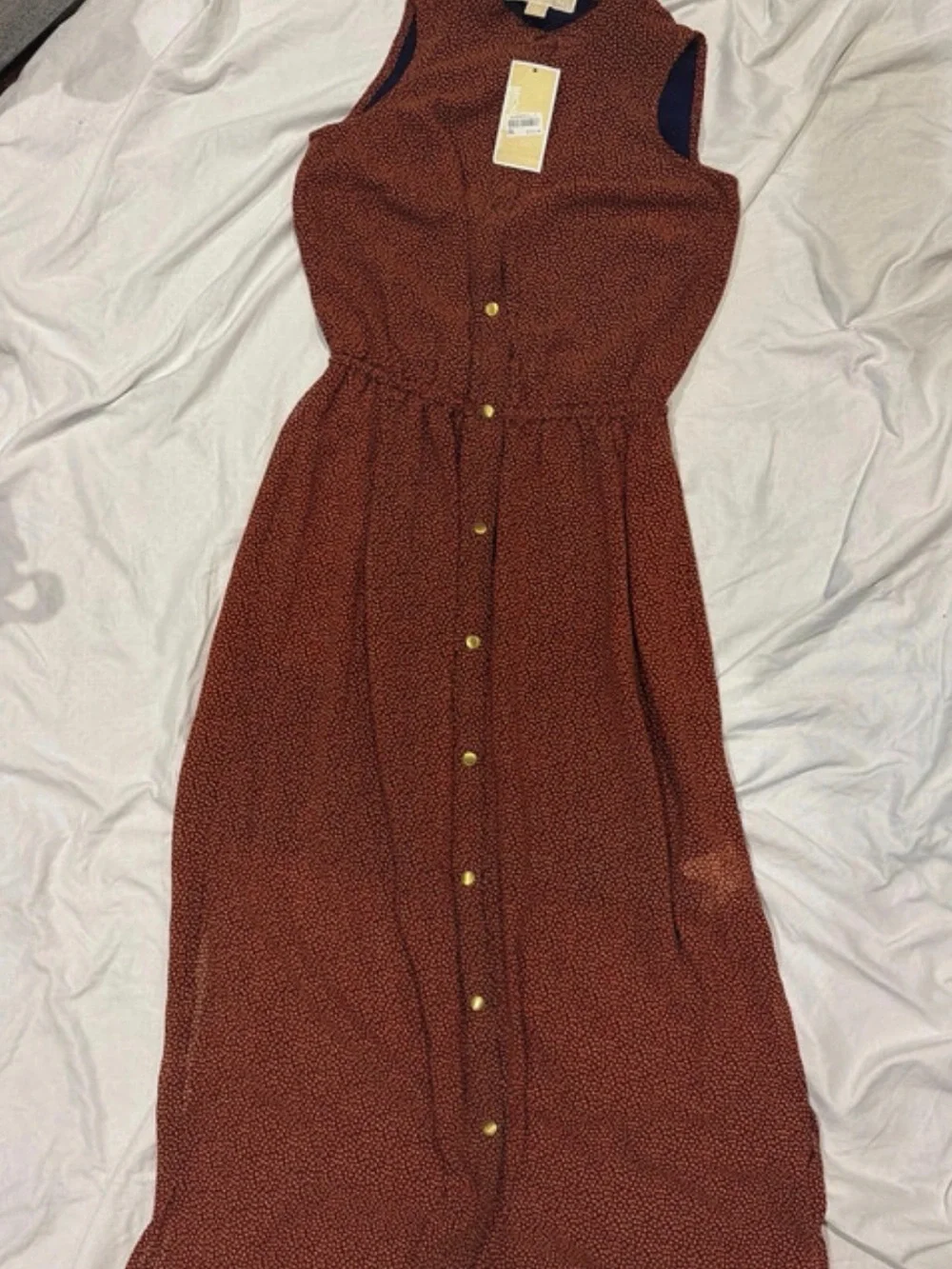 Michael Kors Textured Rust Orange Sleeveless Shell with Gold Buttons